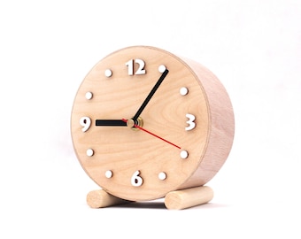 Small Wood Table Clock circle, Desk Wooden clock, School clock, Natural wood for home, Nature decor,  Winter sale