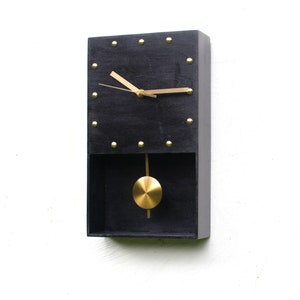 Pendulum Wall Clock, Black and Gold Handmade unique clock