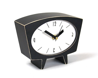 Table Clock Wood BLACK, NO TICKING Mantle clock, Vintage 70s style gift for him, Tabletop clock for Fathers day gift, Spring home desk decor