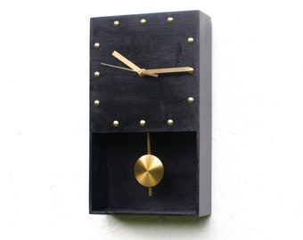 Pendulum Wall Clock, Black and Gold Handmade unique clock