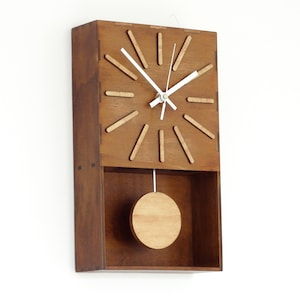 Oak Pendulum Wall Clock: Handmade Modern Office Decor