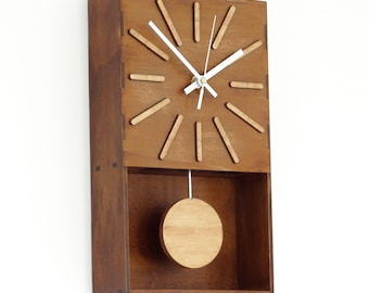 Modern Wall Clock, Oak Color Pendulum Clock, Quiet Ticking, Natural Wood Finish, Handmade Office Decor, Fathers day gift idea