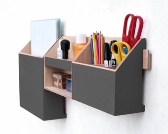 Wall organizer Graphite, Gray Desktop Organizer, Desk Organizer, Wall Wood Set,  Desk Accessories for office,  Pen holder, Fathers day gift