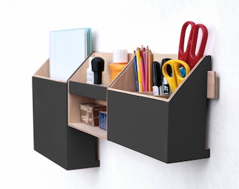 Black Wooden Wall Organizers Set of Three - Office Desk Accessories, Mail Organizer, Functional Eco-Friendly Storage