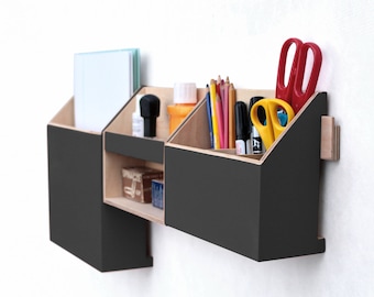 Wood Organizer Black, 0ffice Command Center, Wall Desk organizer Black acrylic, Mail Organizer, Pen holder box, Office set