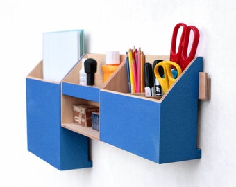 Office Wall Organizer Blue, Desk Accessories for office, Modern Blue Mail organizer, Wall Office Paper organizer, Desk command center set