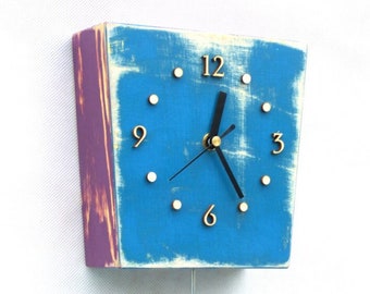 Blue Wooden Wall Clock with Pendulum, Distressed Finish, Unique Wall Decor, Birthday Gift, Hanging Clock