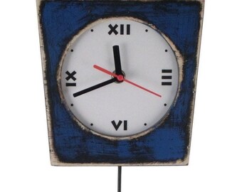 Navy Blue Pendulum Wall Clock – Handmade Wooden Clock, Unique Xmas Gift, Blue Wall Decor