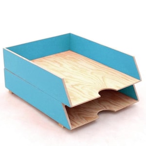Organizador de mesa com bandejas de papel, madeira turquesa, conjunto de porta-correspondências de mesa, acessórios para escritório, bandeja de papel empilhável de 2 camadas, presente de Natal para todos