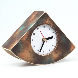 Desk Clock Brown Gold Turquoise, NO TICKING / Silent / QUIET Table Clock, Unique Gift, Wood Shaded clock, Cute home decor and Birthday Gift