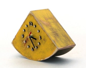 Wooden Yellow Clock for Desk and Home decor gift, Handmade Distressed Tabletop clock in Rustic style