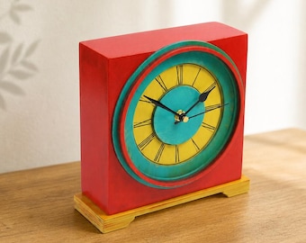 Colorful Wooden Mantel Clock Silent Retro Style