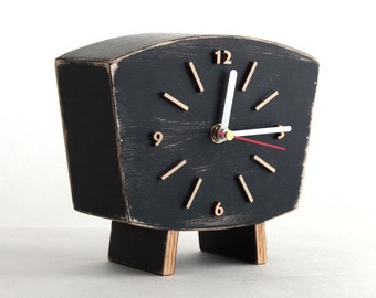 Black Clock Table, Wood Desk Clock, Unique home decor gift ideas, Wooden Distressed Mantel clock, Mothers day gift, Winter sale