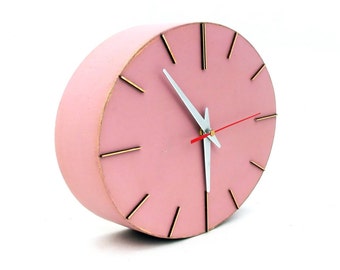 Wall Clock FREE SHIPPING, Powder Pink Wood clock, Wall clock Rouge, Wall hanging ellipse, Pink wall decor, Wall clock with silver hands
