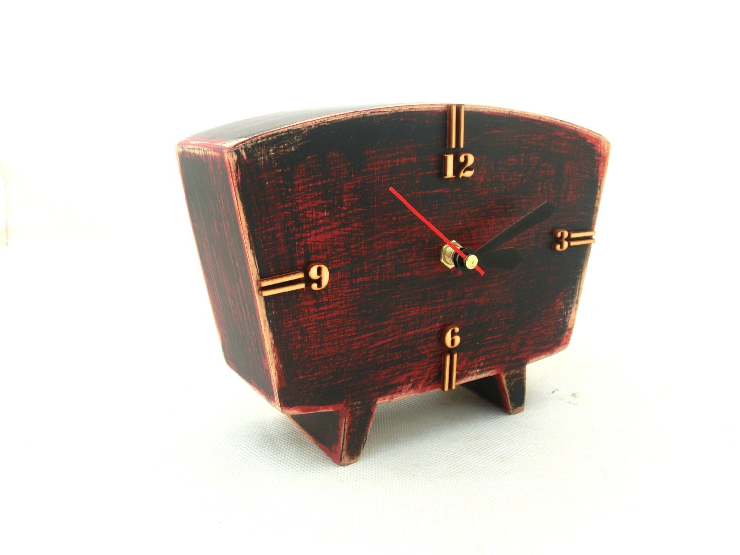 Table clock, Wood Clock Red Black, Desk Wooden clock, Handmade Unique