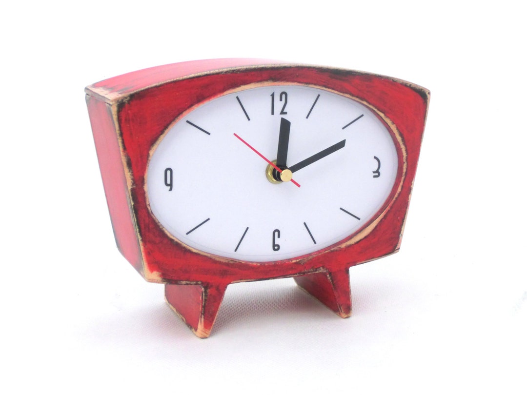 Clock Red Desk by Artma Studio Wood Table Distressed Clock Etsy