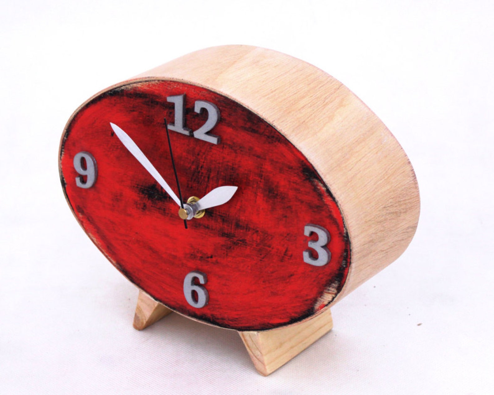 Wood Desk Clock Ellipse Handmade Distressed clock Eco Etsy
