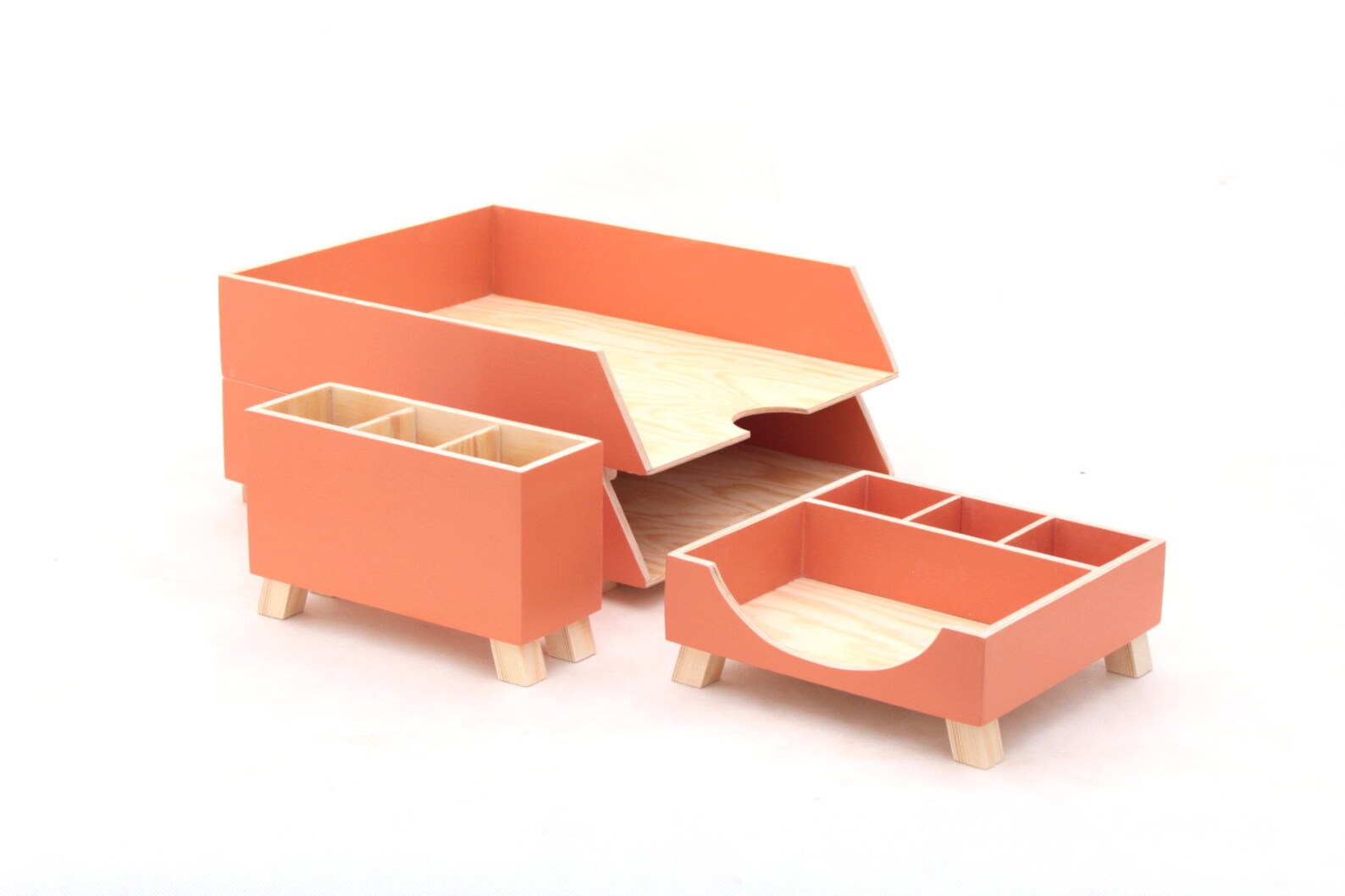 Orange Plywood Desk Office Organizer Set Stages Desk Tray for Etsy
