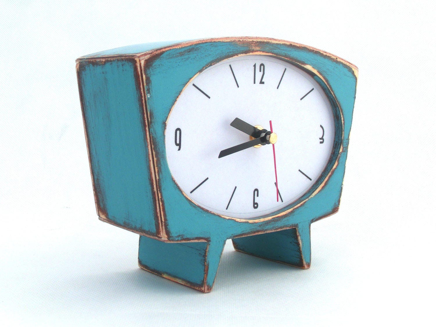 No Ticking Desk Clock Turquoise Wood Table Unique 1