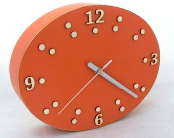 Orange Wall Wood Clock, Ellipse Tangerine Oval Clock, Birhtday / Wedding gift, Office wall decor, Xmas gift, Autumn Pumpkin Halloween decor