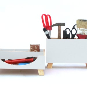 White Wood Desk Organizer Set Pen Holder, Paper Sorter, Toolbox Office & Student Desktop Handmade Gift image 7