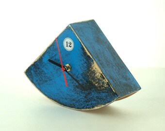 Blue Wood Desk Clock, Table hand painted clock, Cute gift ideas, Distressed Wood clock, Blue home decor, Blue black decor, Gift for Dad