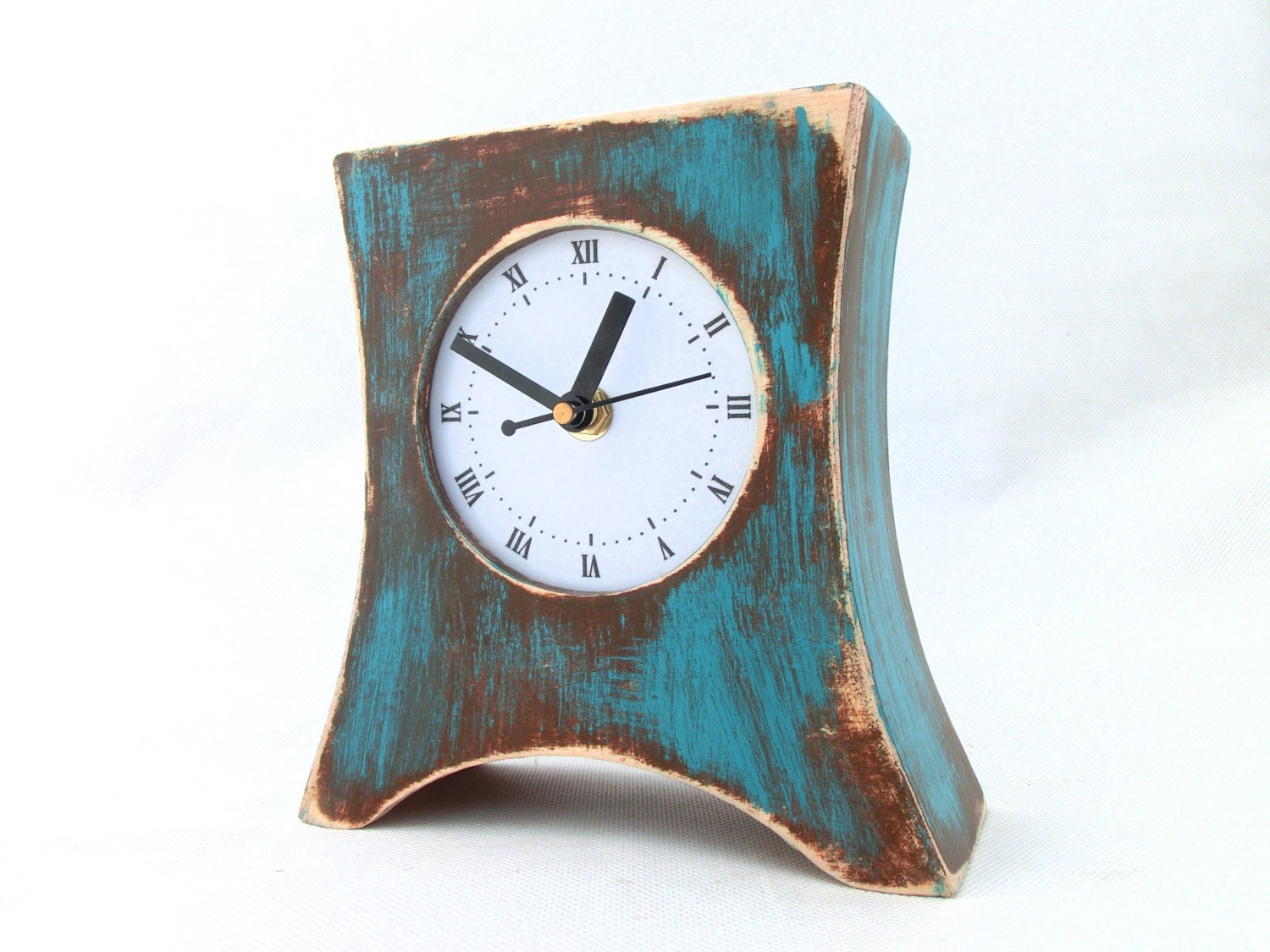 Flèche d'horloge de Cheminée, Horloge Turquoise Brune Table, en Bois Pour Le Bureau, Rustique Détres