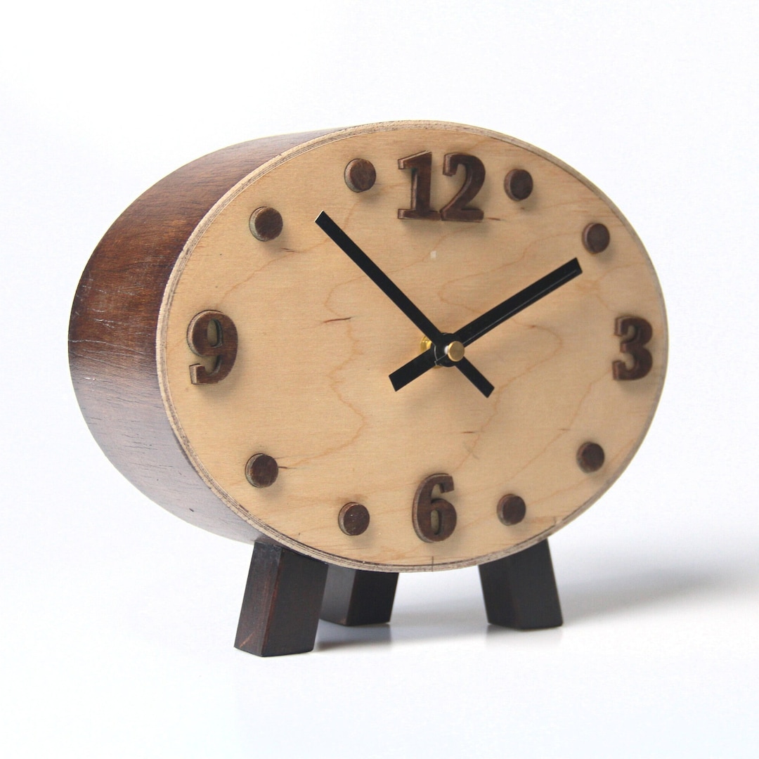 NO TICKING Table / Desk Clock, Wood Clock Tabletop Brown / Natural Wood