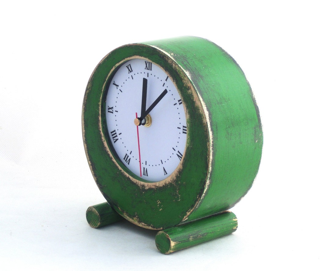 NO TICKING Desk Clock Circle Green Quiet / Silent Clock Etsy