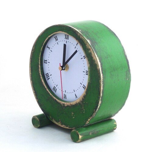 NO TICKING Desk Clock Circle Green Quiet / Silent Clock Etsy
