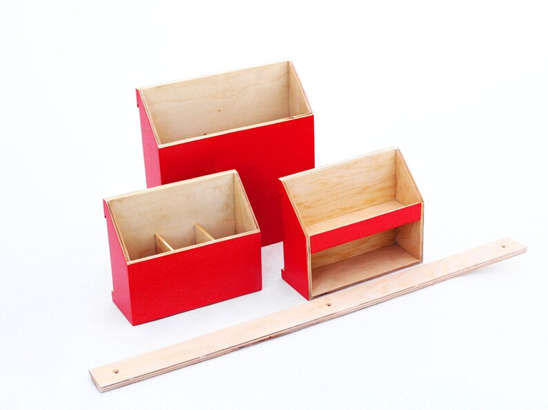 Wall Organizer Wood Red Office Mail Wall Set Pen holder Etsy
