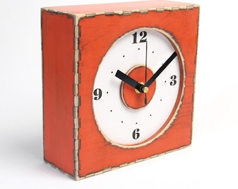 Wall clock orange, Wooden Rusty clock, Wall hanging clock orange, Square Tangerine wall clock, Autumn Pumpkin Halloween decor, Birthday gift