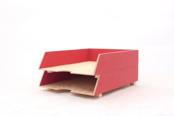 Desk Organizer Paper Tray Red 2 Stages Wood Tray Red Desk Etsy