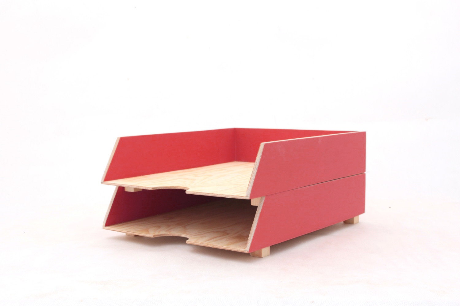 Desk Organizer Paper Tray Red 2 Stages Wood