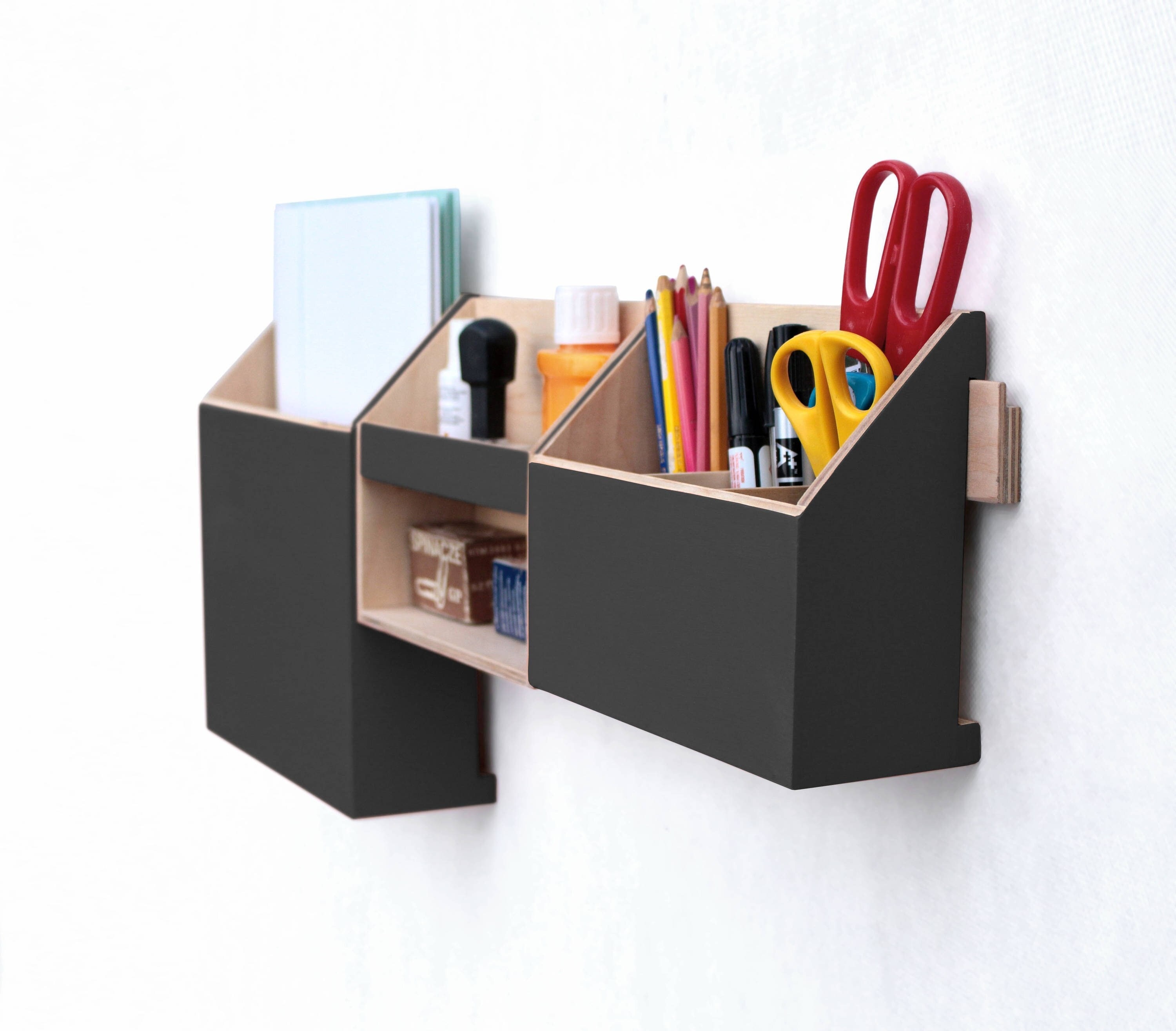 Black Wooden Wall Organizers Set of Three - Office Desk Accessories, Mail  Organizer, Functional Eco-Friendly Storage