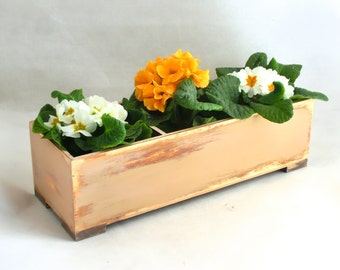 FREE SHIPPING - Wooden herb planter, Windowsill Flowerpot, Box for Herbs, Handmade box, Beige / Tan box, Spring Gift Ideas