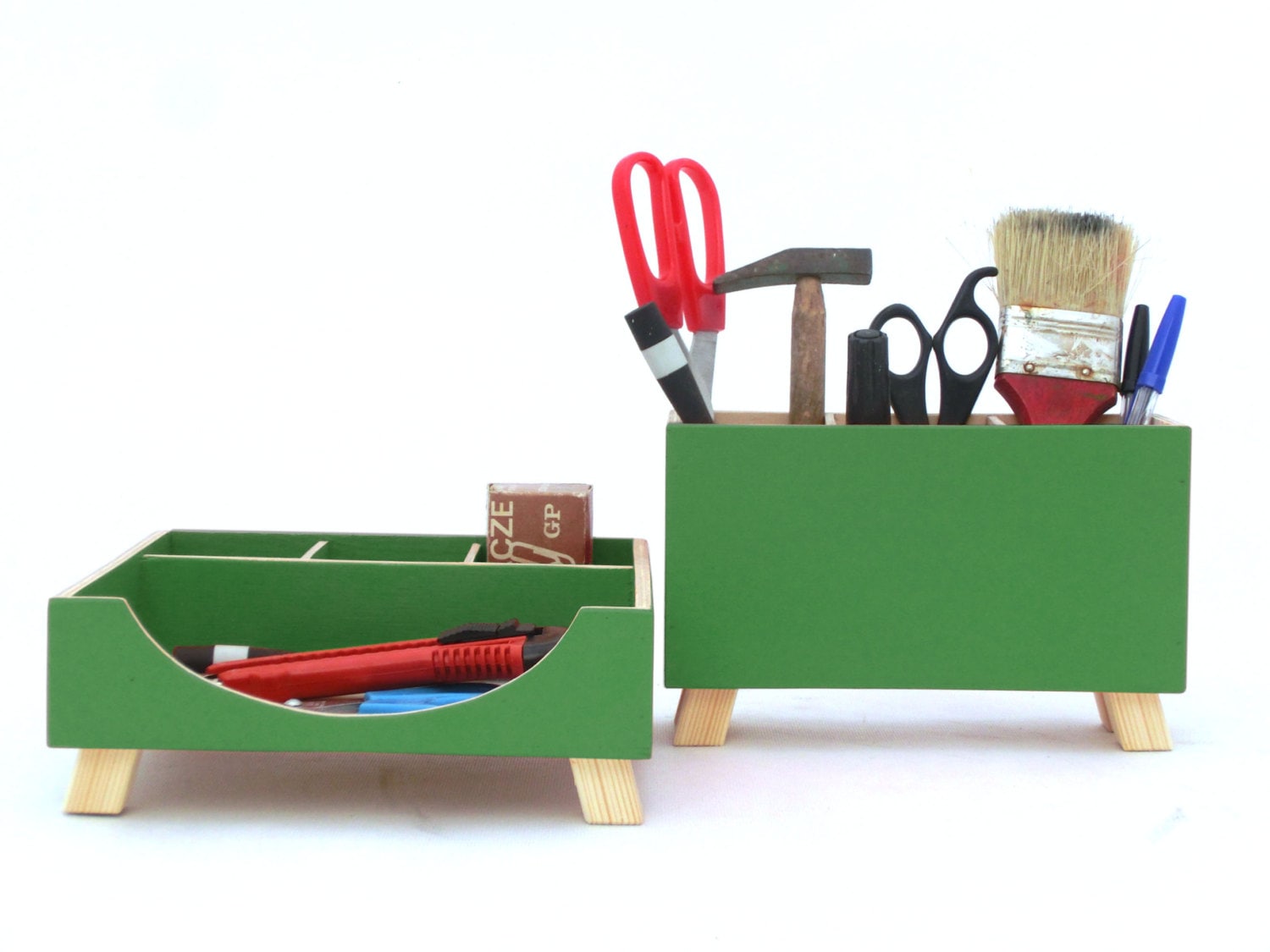 Organisateur de Bureau en Bois Pour Les Fournitures Faites à La Main Bois, Green Desktop Set Kids Ti