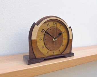 Wooden Desk Clock: Art Deco Mantel Style, Mid-Century Modern Shelf Decor