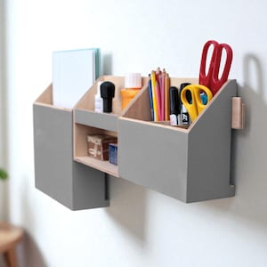 Grijze Houten Wand Organizer Set, Command Center Voor Thuiswerkplek