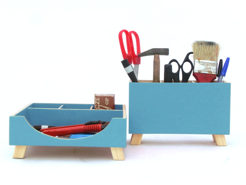 Turquoise Desk Organizer Accessories Desktop Blue Green Set Wood Office Kids Command Center