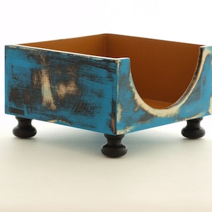 Porta tovaglioli blu/senape, portatovaglioli in legno, arredamento cucina in stile rustico, stile cottage, Shabby Chic, arredamento tavolo di nozze, festa della mamma
