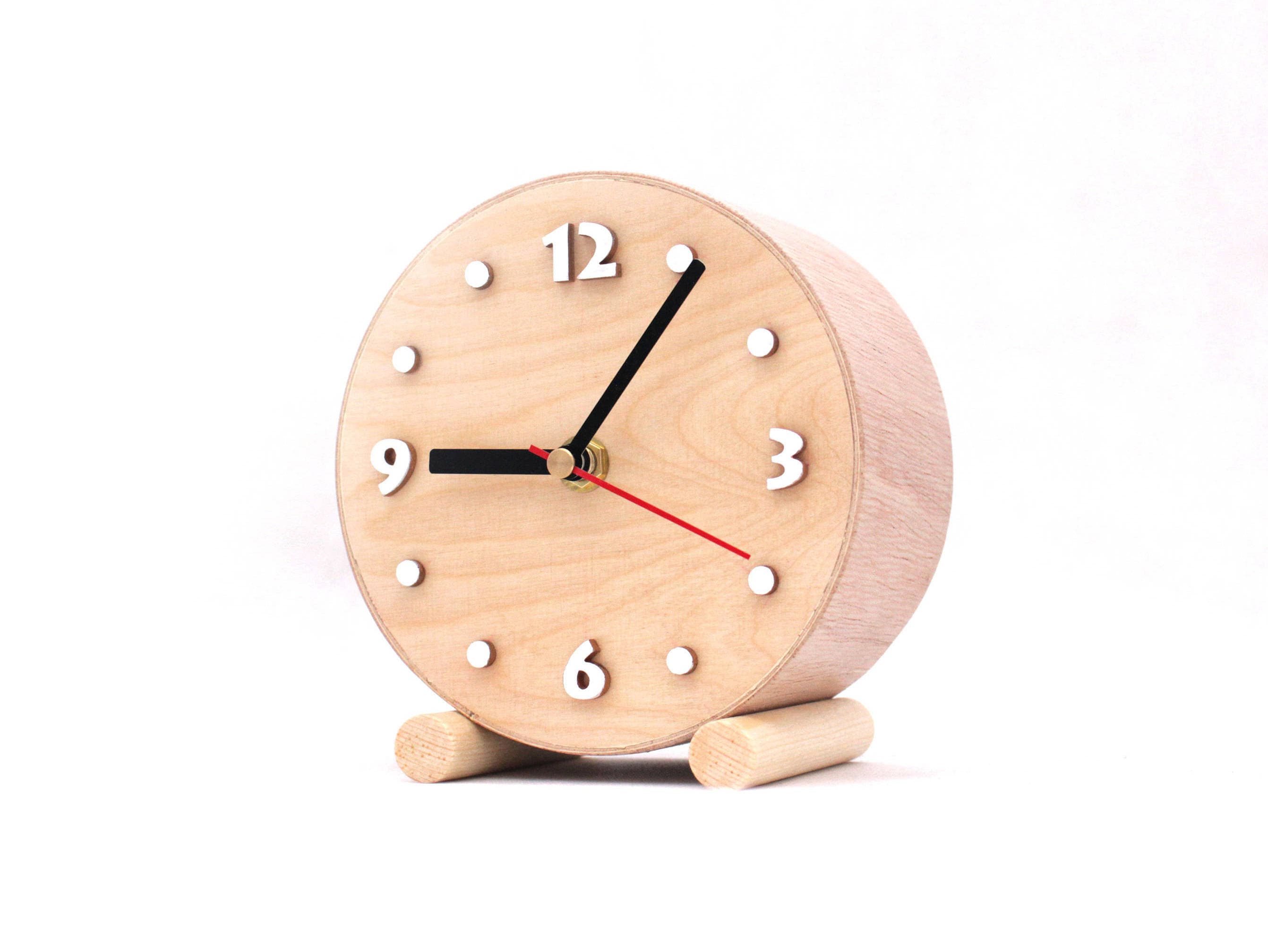 Download NO TICKING Desk Wooden clock, Quiet / Silent Small Wood Table Clock, Circle clock, Wood for home ...