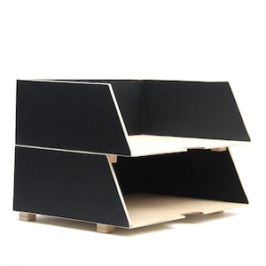 Bandeja para documentos de madera de dos niveles hecha a mano en color negro, organizador de escritorio apilable, papel A4, clasificador de papel de oficina, organizador de escritorio de gran altura de 6,5" para regalo