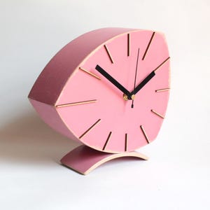 Pink Desk Clock | Silent Wood Tabletop Clock | No-Ticking Modern Mantel Decor | Unique Valentines gift | Day Gift for Her | Stylish Office