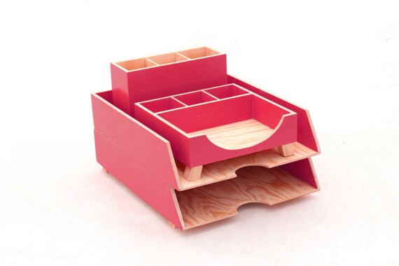 Red Organizer Office Accessories Desk Organizer Red Desktop Etsy