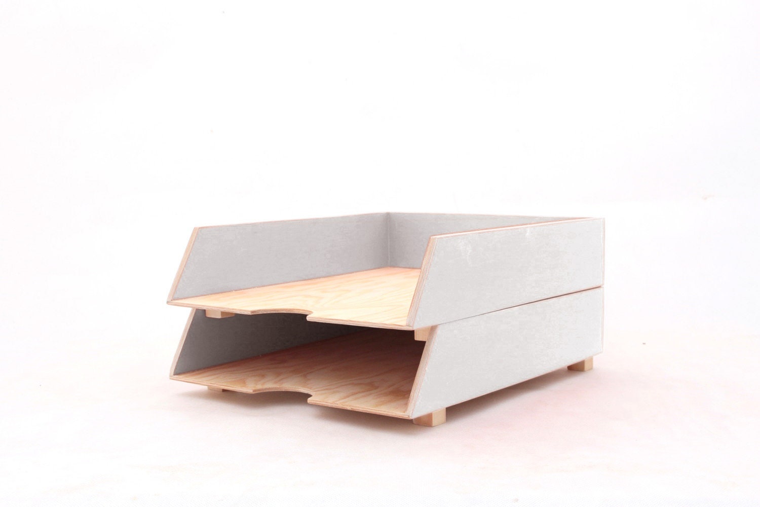 White Wooden Stackable Desk Trays, Perfect for Home Office, Document