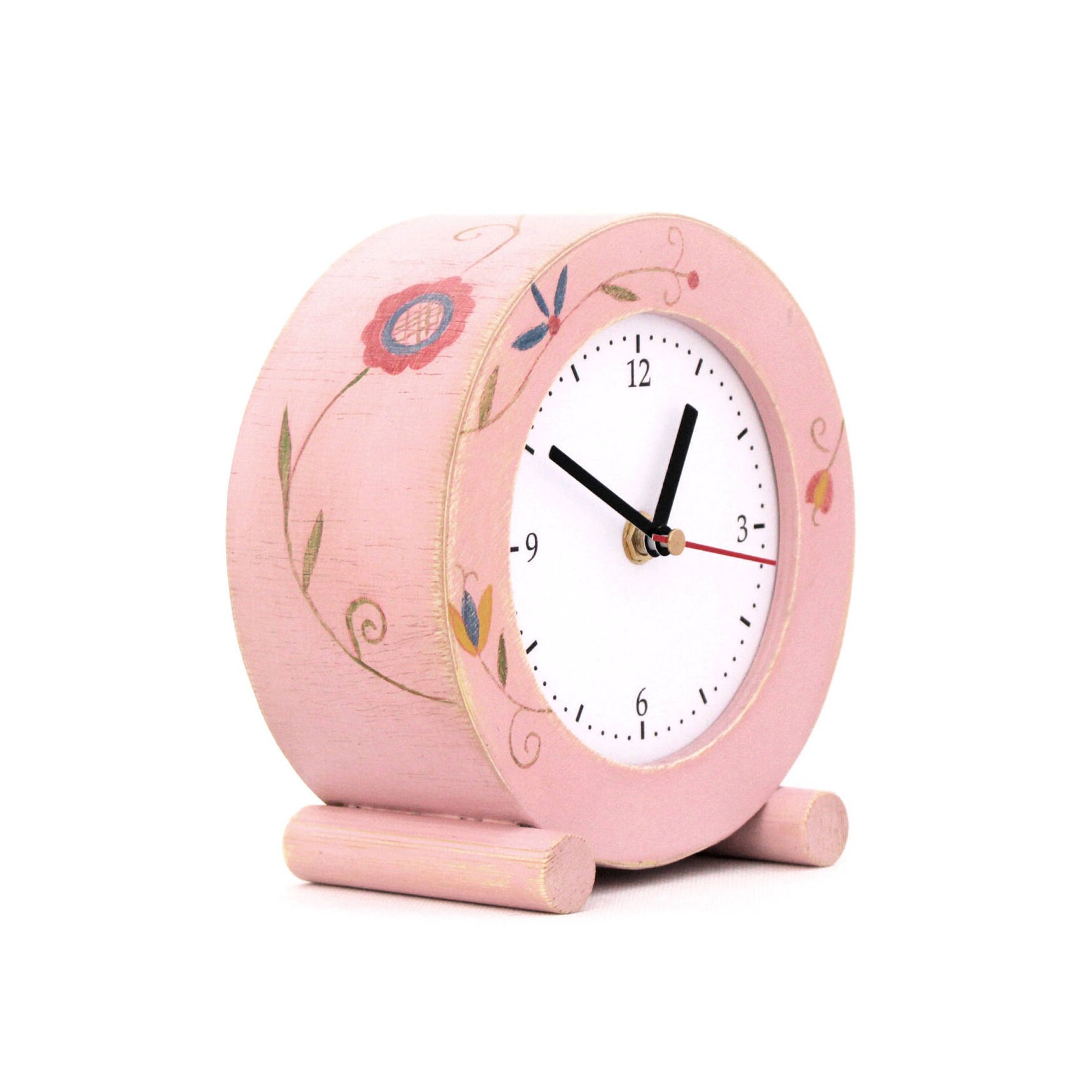 Desk Clock Circle Pink Clock Folk Art Table Wood Clock Powder