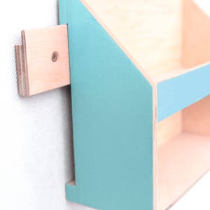 Turquoise Wood wall organizer, Desk accessories, Wall Mail Holder Home Office Set, Teal light smooth color Desktop Organizer, Paper sorter image 4