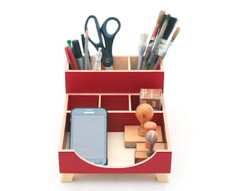 Student Desk Upgrade - Red Wood Organizer Set