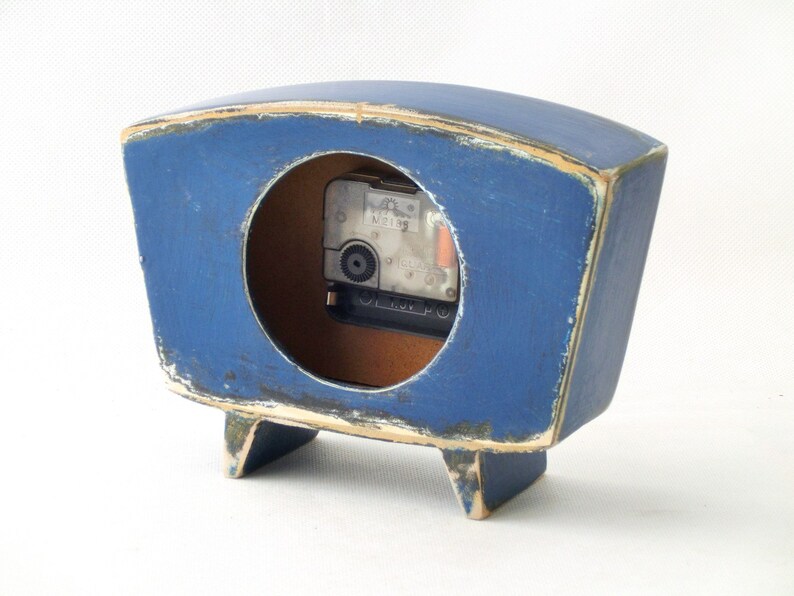 NO TICKING Desk Clock Blue Navy Blue Table Clock SILENT Wood Etsy